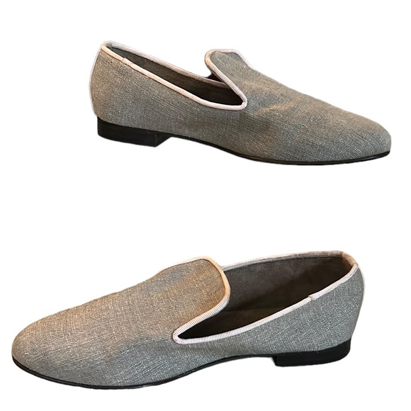 Evelyn Paul Paris Handmade Tan Linen Leather Loafers - 7 - Picture 3 of 14